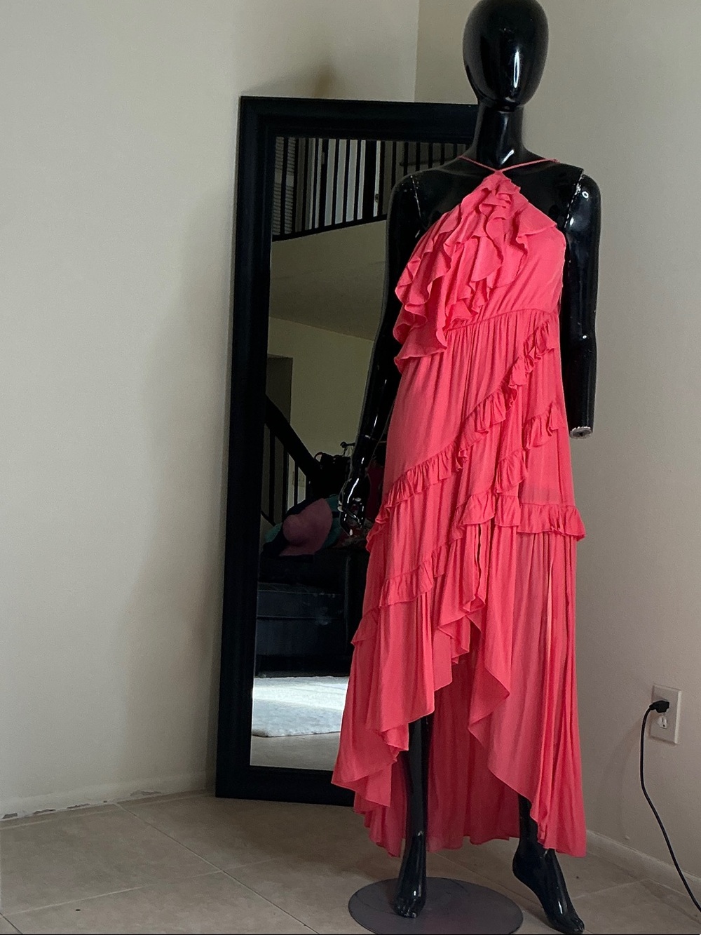 Biba Coral-Pink Ruffled Halter High-Low Dress